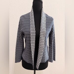 H&M Navy & White Geometric Cropped Cardigan | Open Front Draped Knit